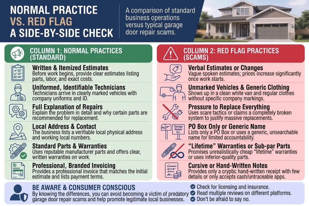 Normal practice vs. red flag: a side-by-side check